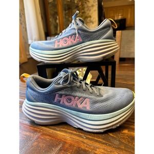Hoka Bondi 8‎ Women's Running Shoes Blue Pink Size 8.5B Lightweight Sneakers